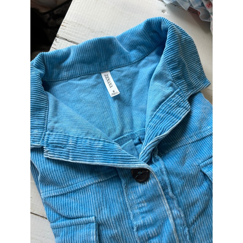 Zenana Blue Corduroy Button Down Shirt Shacket QJW-1107D4 Womens Small